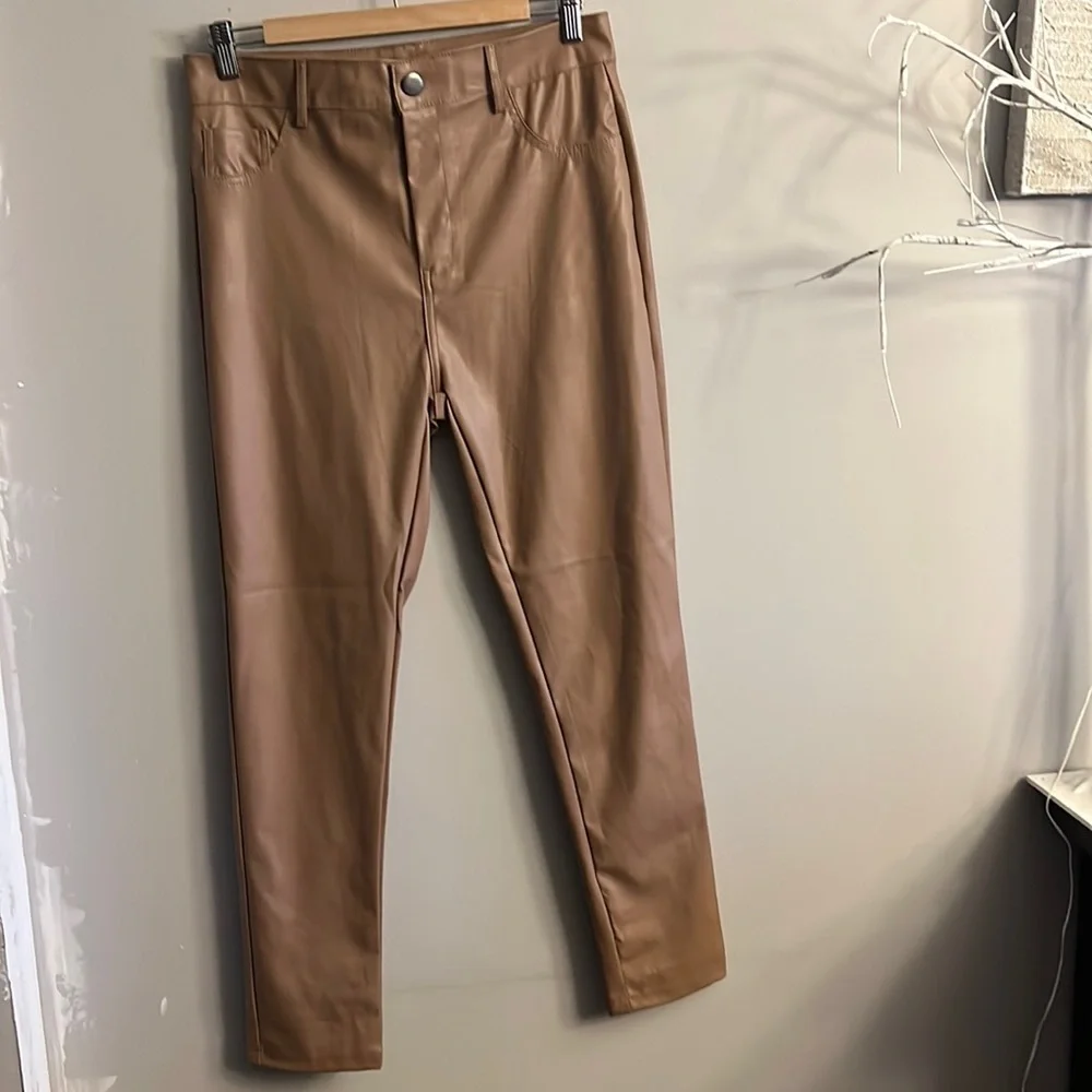 Tan super high waist perfect fit vegan leather pants